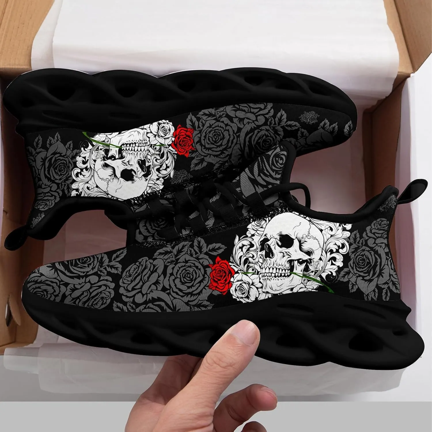Men's Gothic Skull Running Shoes, Punk Rock Breathable Cushion Sports Walking Sneakers Gym Jogging Tennis Shoes