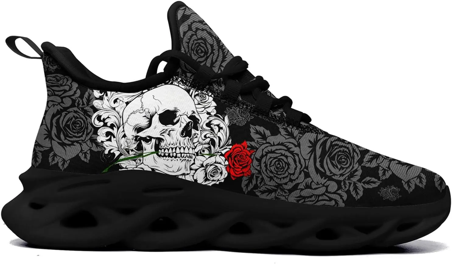 Men's Gothic Skull Running Shoes, Punk Rock Breathable Cushion Sports Walking Sneakers Gym Jogging Tennis Shoes