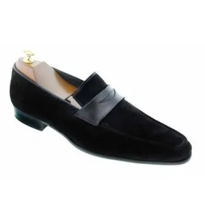 Men's Handmade Oxford Formal Black Suede Slip-On Shoes