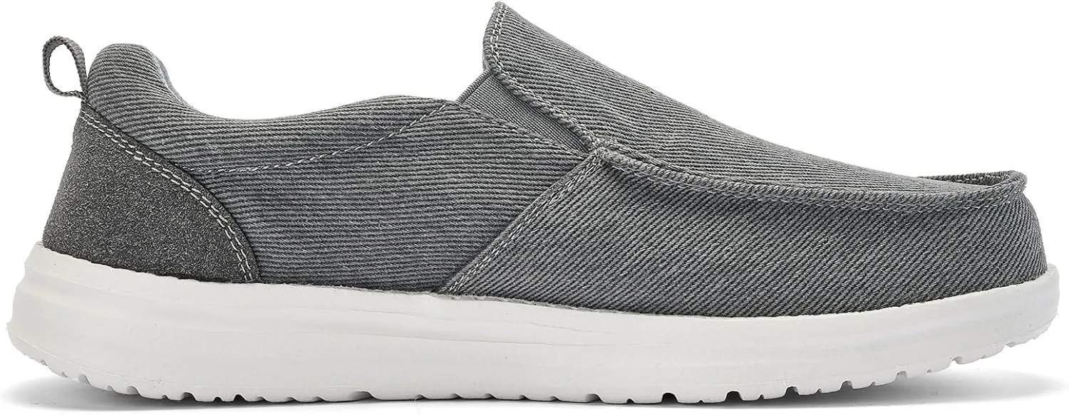 Mens Hands Free Slip-on Loafers Shoes Wide Width Casual Canvas Loafers Shoes Mens Boat Shoes Lightweight Non-Slip Walking Shoes Soft Sneakers