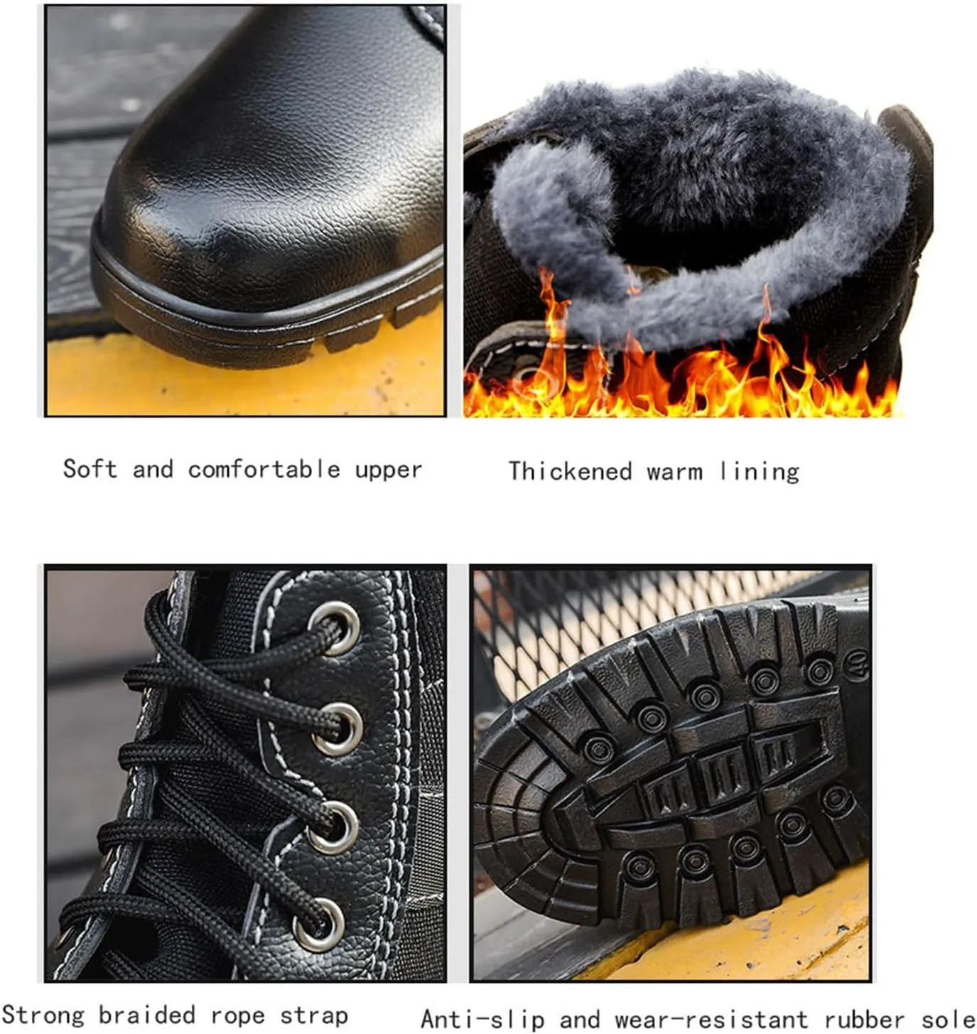 Men's Industrial and Construction Shoes, Outdoor Winter Warm Cozy Steel Toe Safety Puncture Resistant Boots for Men, Thermal Leather Ankle Snow Boots, for Construction Work Industrial