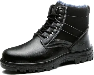Men's Industrial and Construction Shoes, Outdoor Winter Warm Cozy Steel Toe Safety Puncture Resistant Boots for Men, Thermal Leather Ankle Snow Boots, for Construction Work Industrial