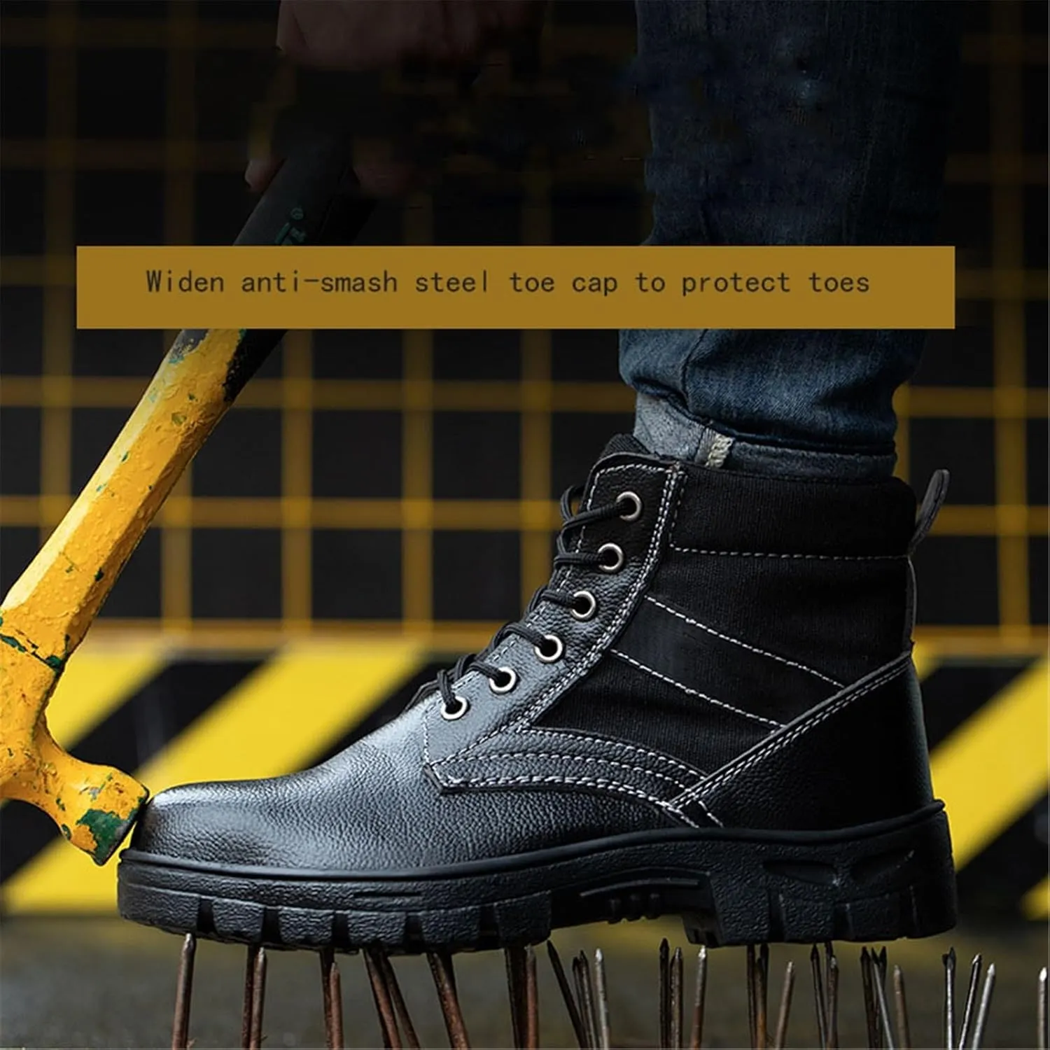 Men's Industrial and Construction Shoes, Outdoor Winter Warm Cozy Steel Toe Safety Puncture Resistant Boots for Men, Thermal Leather Ankle Snow Boots, for Construction Work Industrial