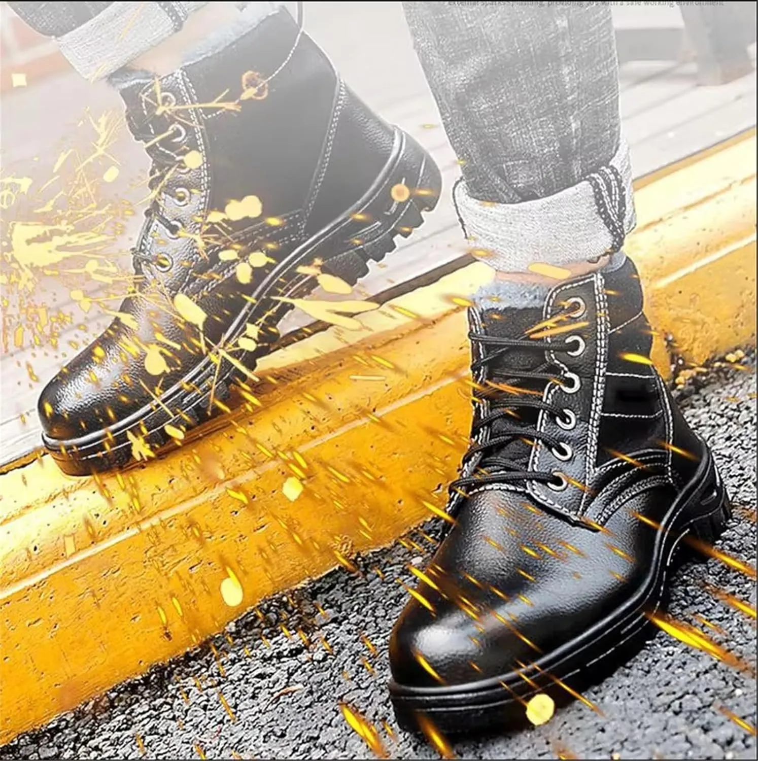 Men's Industrial and Construction Shoes, Outdoor Winter Warm Cozy Steel Toe Safety Puncture Resistant Boots for Men, Thermal Leather Ankle Snow Boots, for Construction Work Industrial