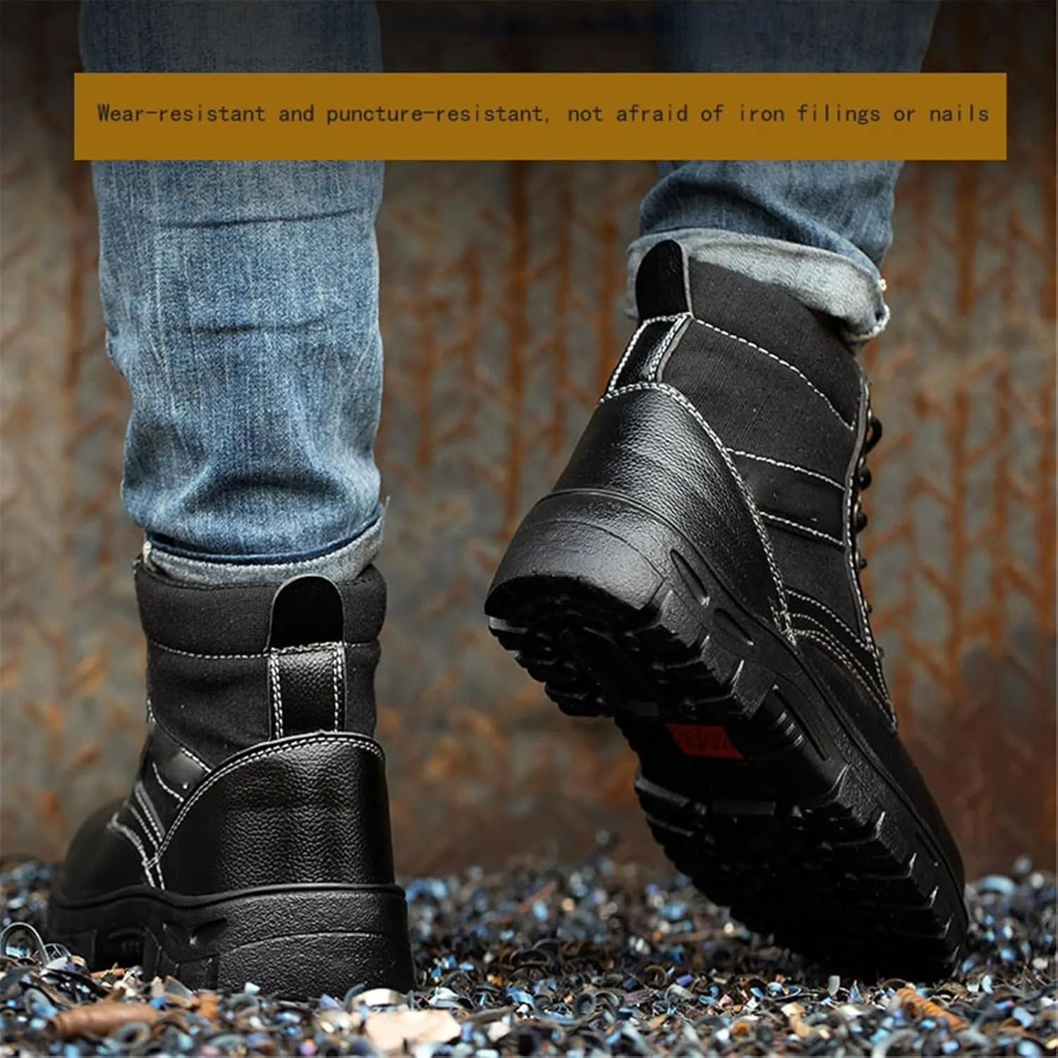 Men's Industrial and Construction Shoes, Outdoor Winter Warm Cozy Steel Toe Safety Puncture Resistant Boots for Men, Thermal Leather Ankle Snow Boots, for Construction Work Industrial