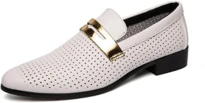 Men's Leather Hollow-Out Flat Loafers, Decorated with Metal Buckles, Suitable for Daily Casual wear