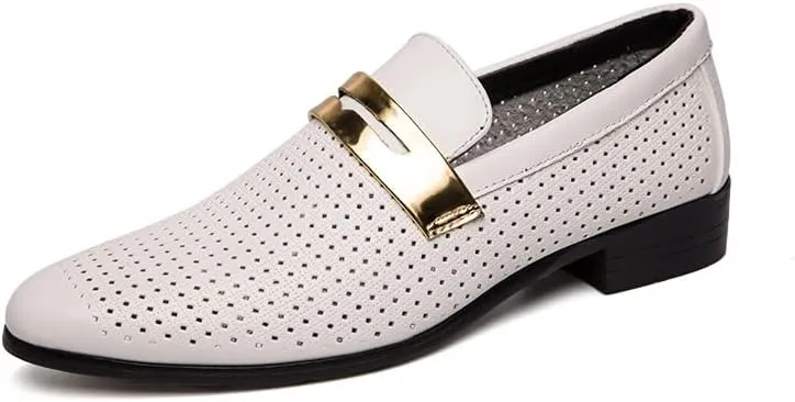 Men's Leather Hollow-Out Flat Loafers, Decorated with Metal Buckles, Suitable for Daily Casual wear