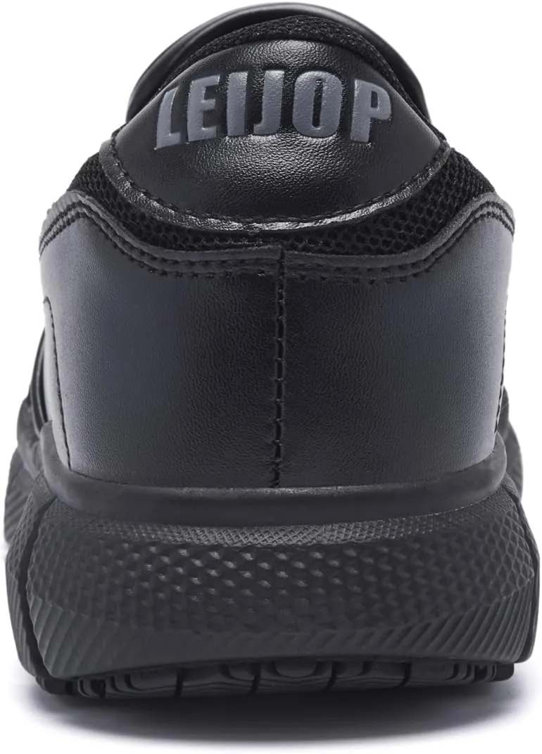 Men's Leather Non Slip Food Service Shoes Comfortable Lightweight Slip Resistant Chef Shoes for Kitchen,Restaurant,Hospital