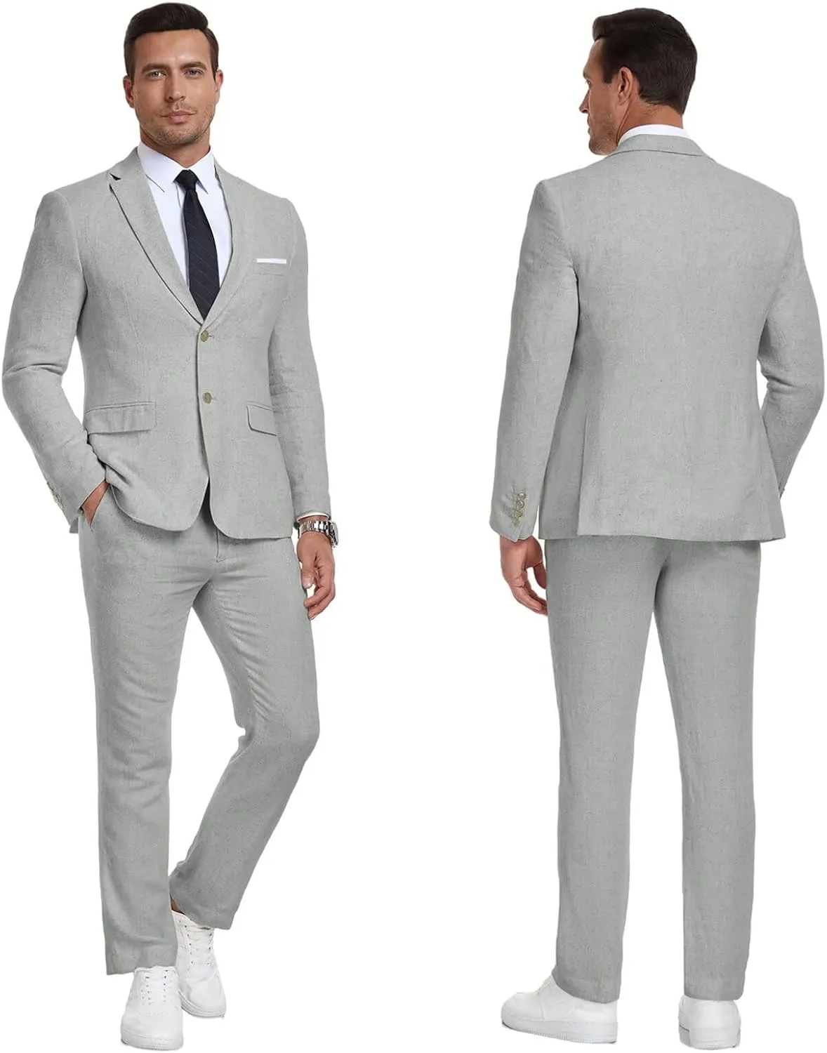 Men's Linen Suit 2 Piece Slim Fit Summer Beach Wedding Dress Tux Prom Suit Blazer Jacket and Pants