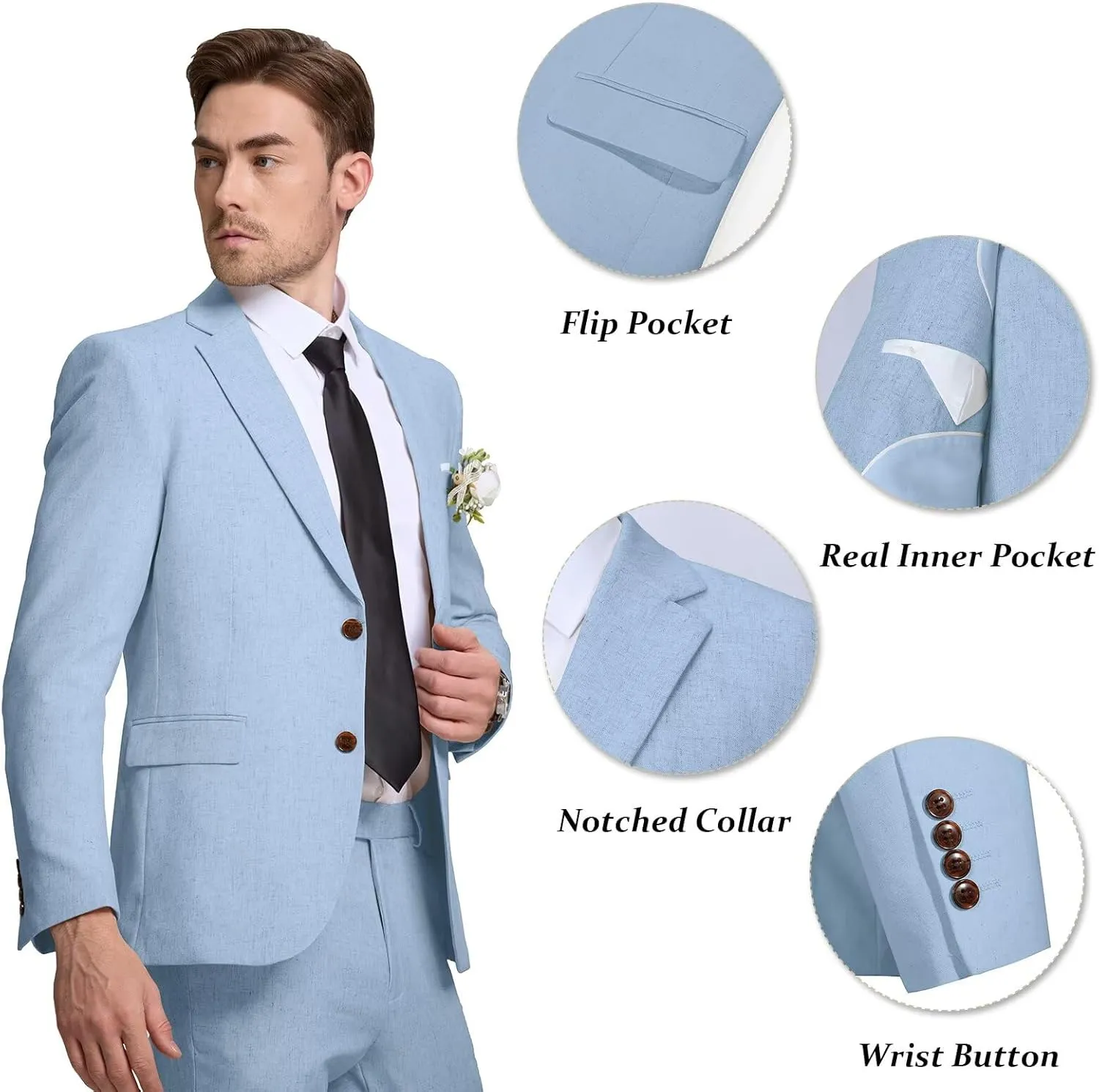 Men's Linen Suit 2 Piece Slim Fit Summer Beach Wedding Dress Tux Prom Suit Blazer Jacket and Pants