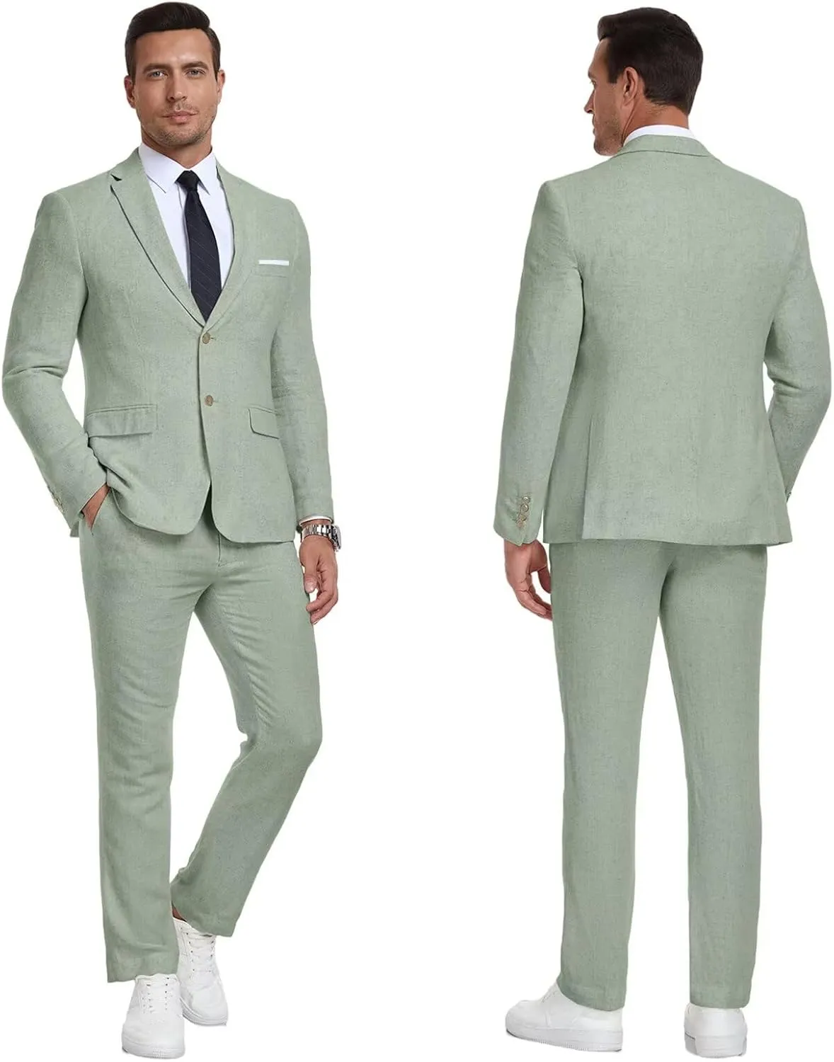 Men's Linen Suit 2 Piece Slim Fit Summer Beach Wedding Dress Tux Prom Suit Blazer Jacket and Pants