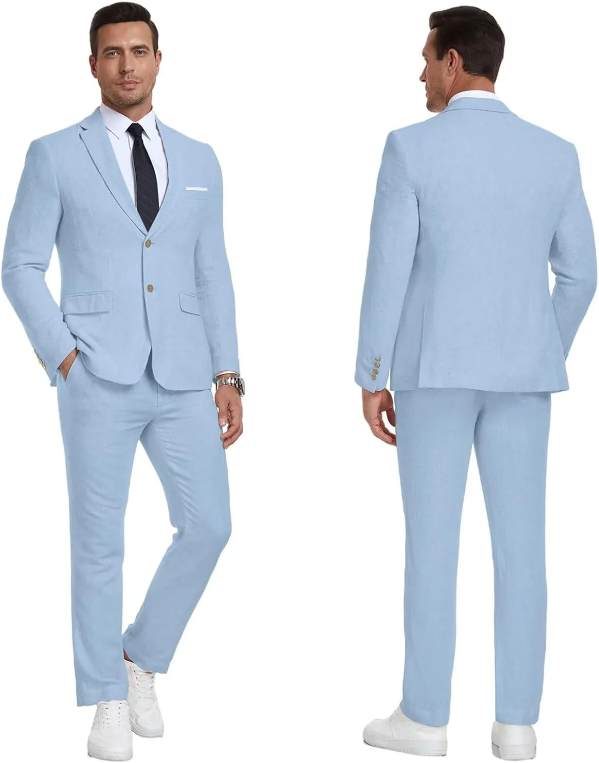 Men's Linen Suit 2 Piece Slim Fit Summer Beach Wedding Dress Tux Prom Suit Blazer Jacket and Pants