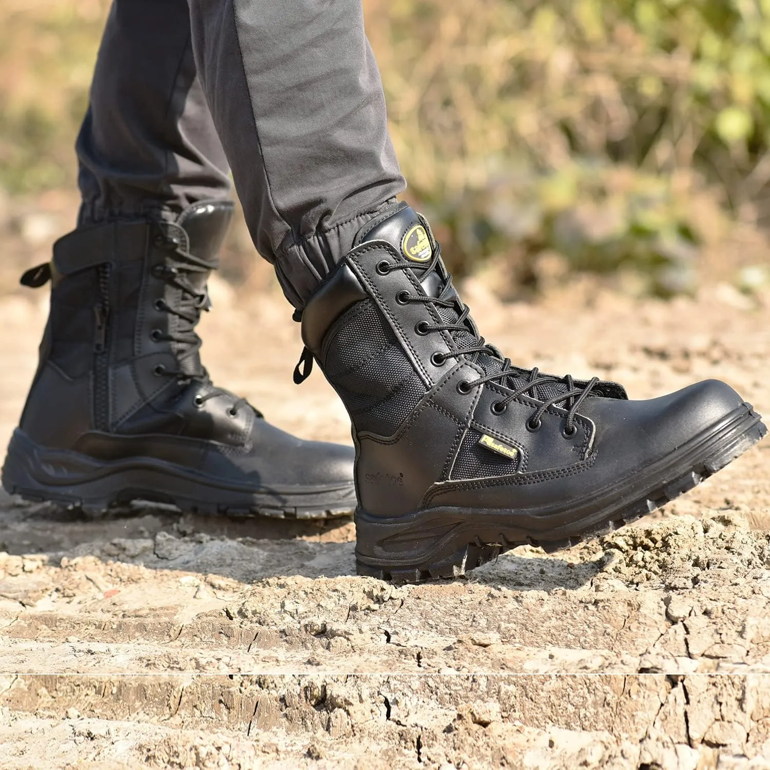 Men's Military Tactical Boots 8" Steel Toe Work Safety Boots with Side Zipper Lightweight Army Combat Boots