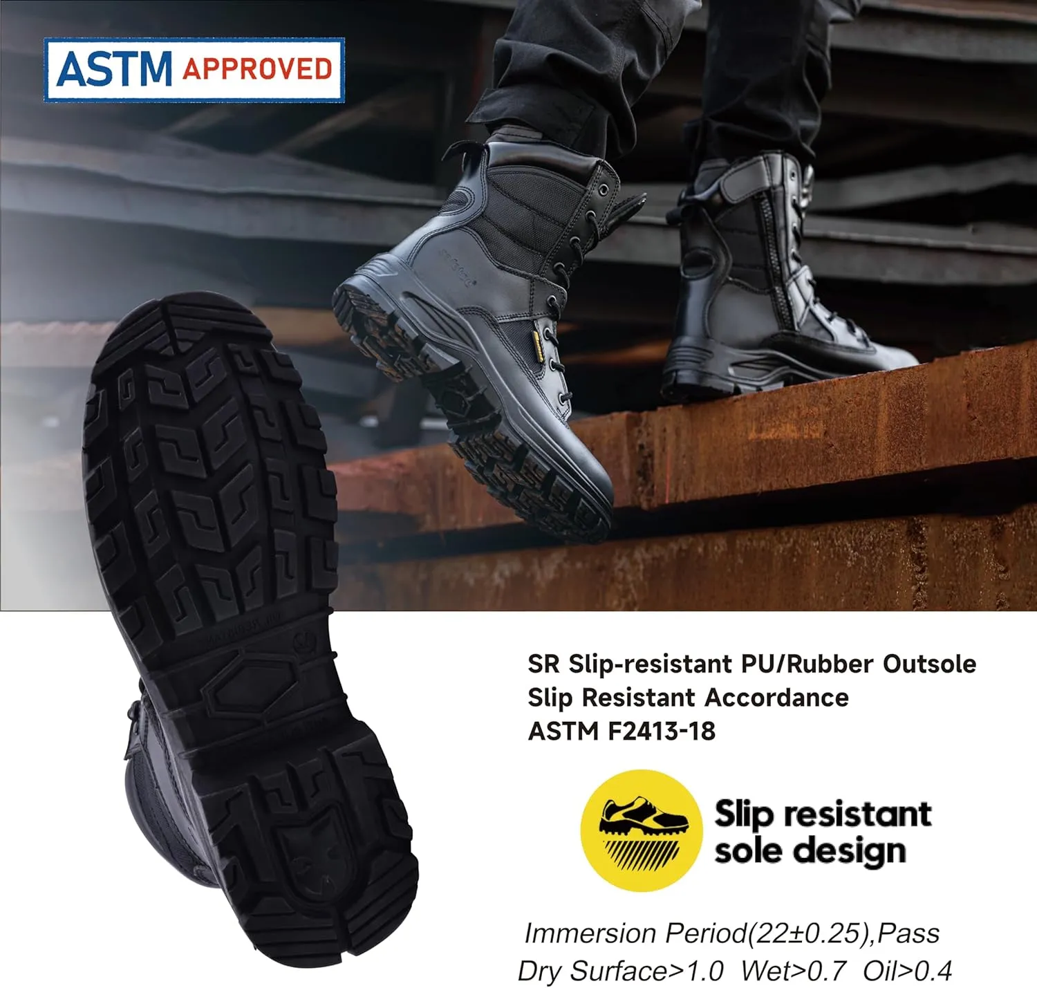 Men's Military Tactical Boots 8" Steel Toe Work Safety Boots with Side Zipper Lightweight Army Combat Boots