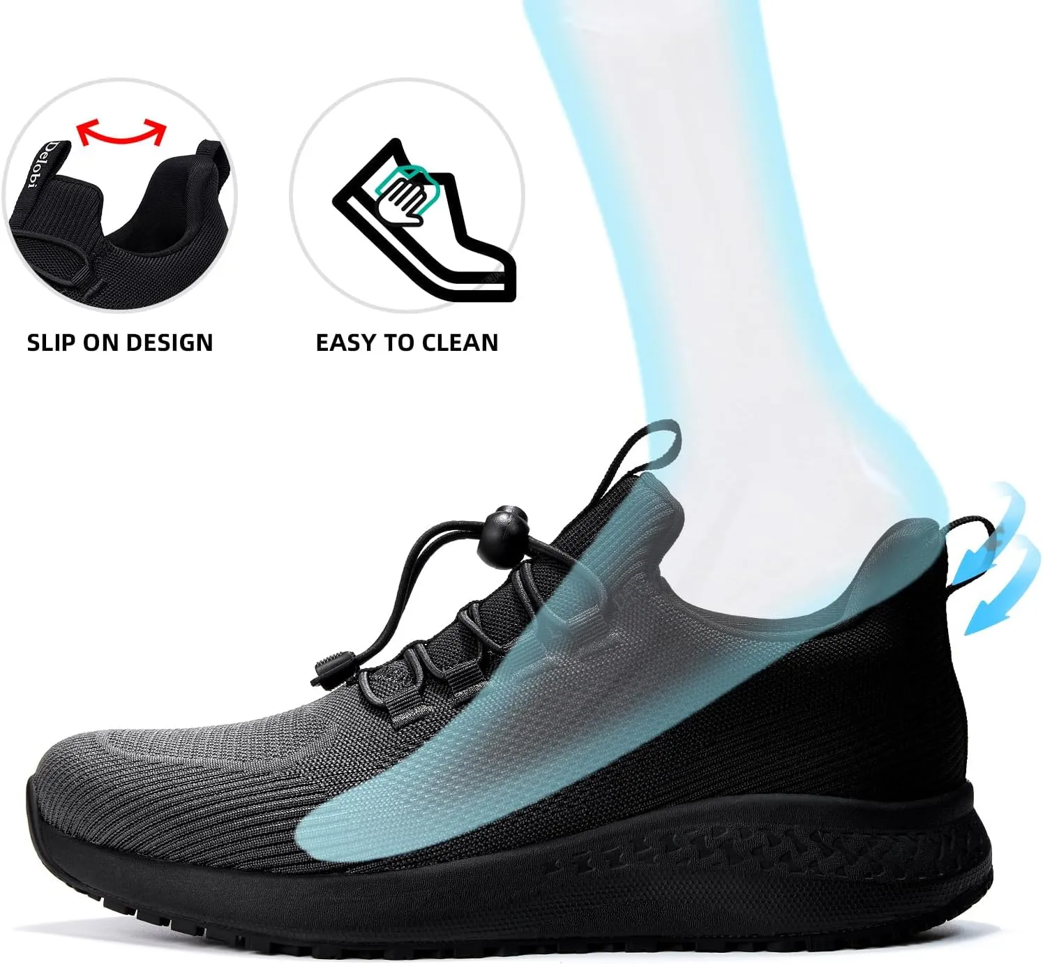 Mens Non Slip Work Shoes Slip On Water Resistant Chef Shoe for Restaurant Kitchen Food Service Working Waterproof Walking Sneakers Breathable and Lightweight
