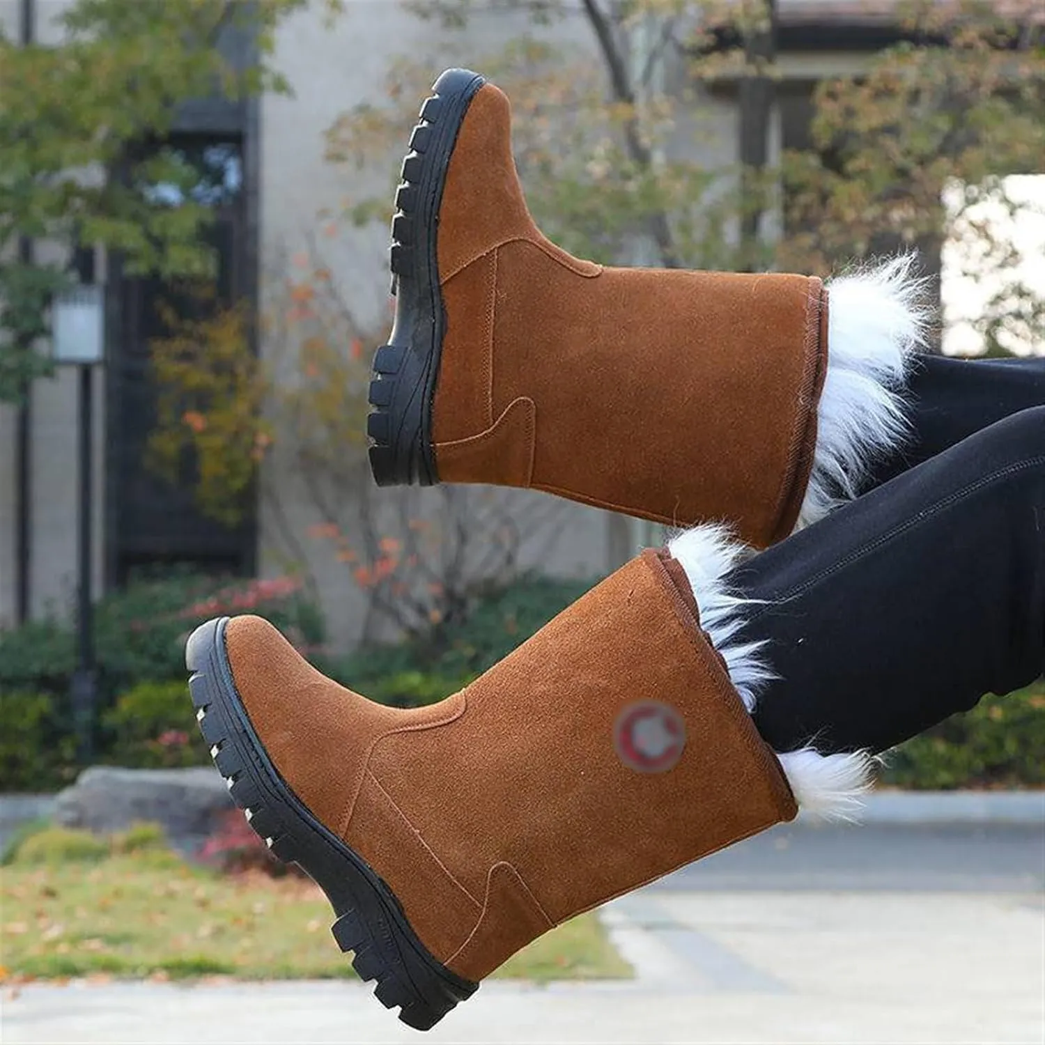 Mens Outdoor Waterproof Anti Slip Fleece Lined Tall Snow Boots, Mongolian Welder Protective Boots, Comfortable Labor Protection Shoes, for Cold Weather Work, Hiker, Trekking