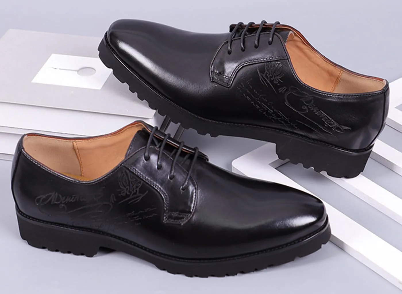 Men’s Oxford Formal Dress Shoes – Genuine Premium Leather, Handmade Wingtips Brogues, Derby-Style Comfortable Suit Shoes for Weddings, Business & Special Occasions