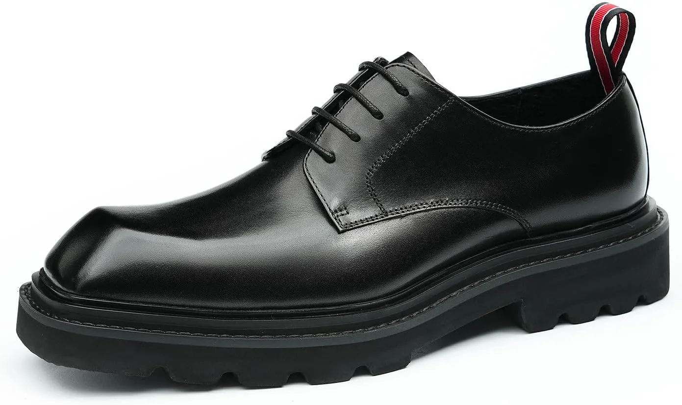 Mens Oxfords Brown and Black Dress Shoes Formal Business Lightweight Square Toe Derby Wedding Prom Casual Leather Shoes for Men