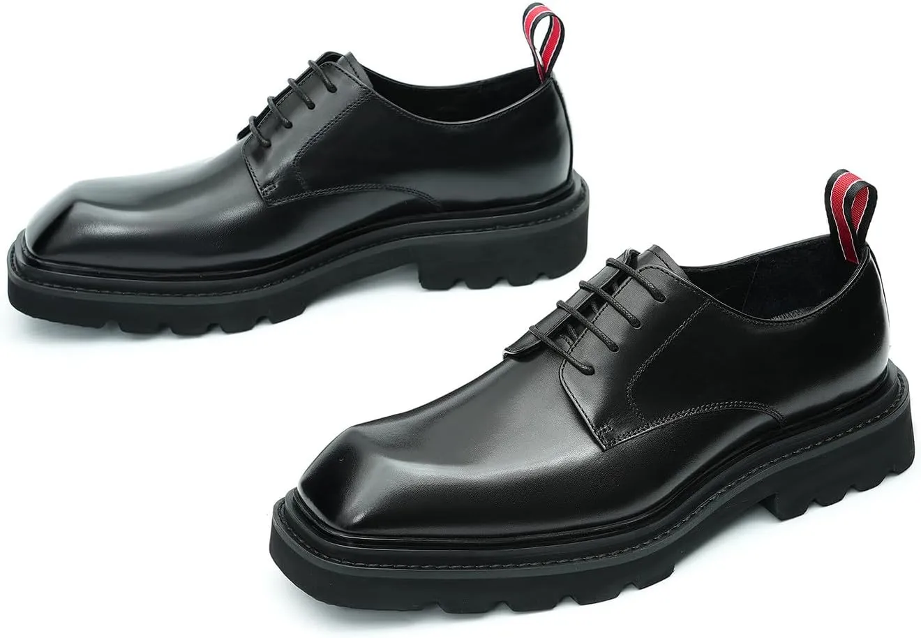 Mens Oxfords Brown and Black Dress Shoes Formal Business Lightweight Square Toe Derby Wedding Prom Casual Leather Shoes for Men
