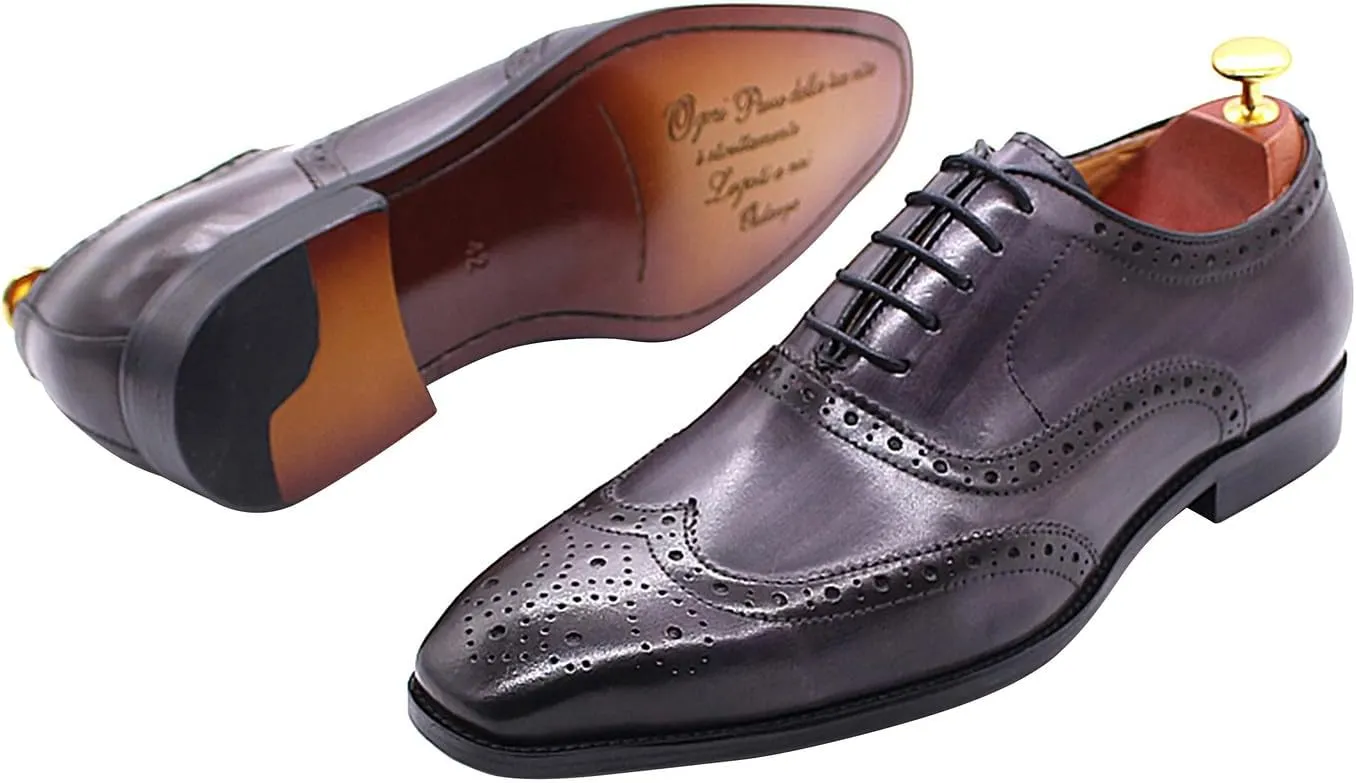Men's Oxfords Dress Formal Wingtips Brogues Suit Shoes Genuine Leather Tuxedo Wedding Business Casual Comfortable Prom Shoes for Men