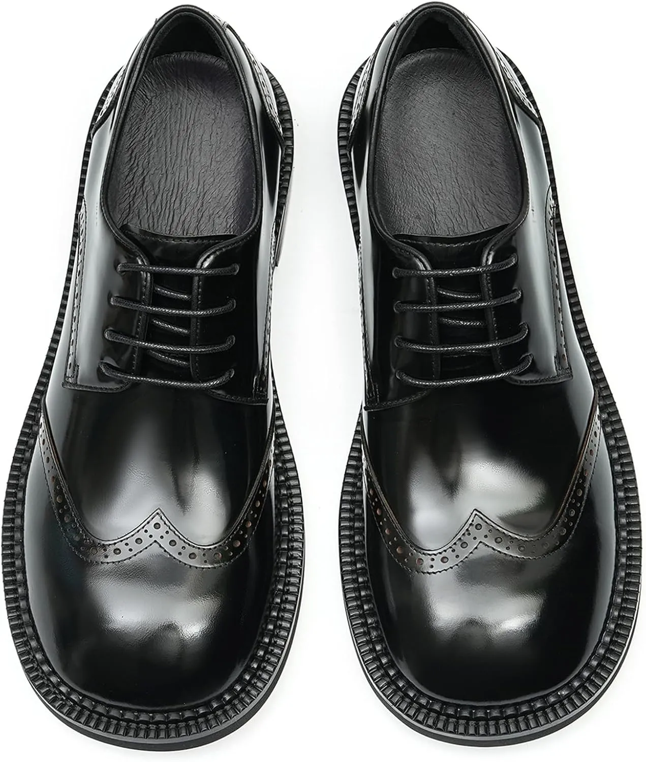 Mens Oxfords Formal Dress Derby Fashion Patent Leather Square Toe Wingtip Brogue Shoes Prom Wedding Tuxedo Business Causal Shoes for Men