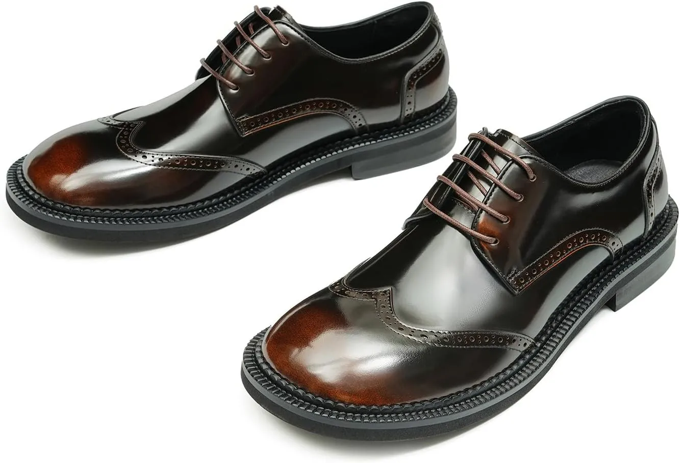 Mens Oxfords Formal Dress Derby Fashion Patent Leather Square Toe Wingtip Brogue Shoes Prom Wedding Tuxedo Business Causal Shoes for Men