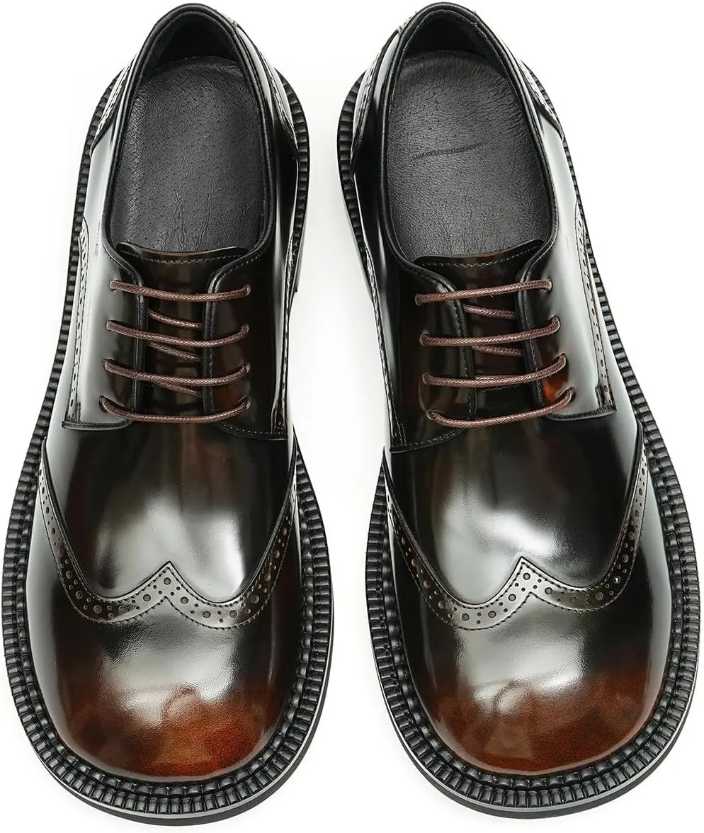 Mens Oxfords Formal Dress Derby Fashion Patent Leather Square Toe Wingtip Brogue Shoes Prom Wedding Tuxedo Business Causal Shoes for Men