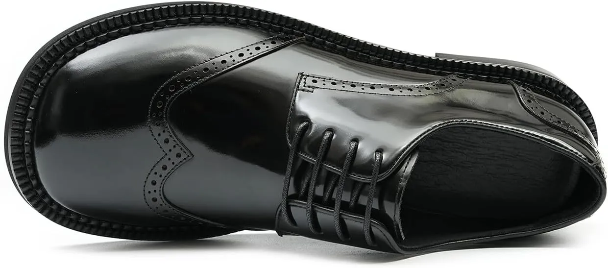 Mens Oxfords Formal Dress Derby Fashion Patent Leather Square Toe Wingtip Brogue Shoes Prom Wedding Tuxedo Business Causal Shoes for Men