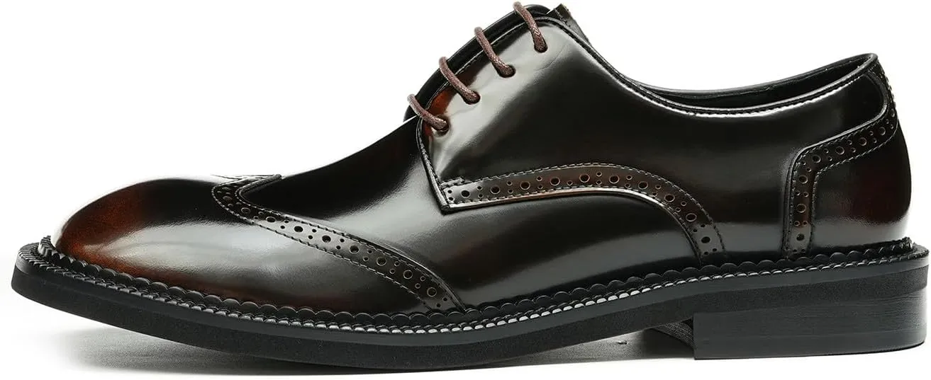 Mens Oxfords Formal Dress Derby Fashion Patent Leather Square Toe Wingtip Brogue Shoes Prom Wedding Tuxedo Business Causal Shoes for Men