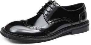 Mens Oxfords Formal Dress Derby Fashion Patent Leather Square Toe Wingtip Brogue Shoes Prom Wedding Tuxedo Business Causal Shoes for Men