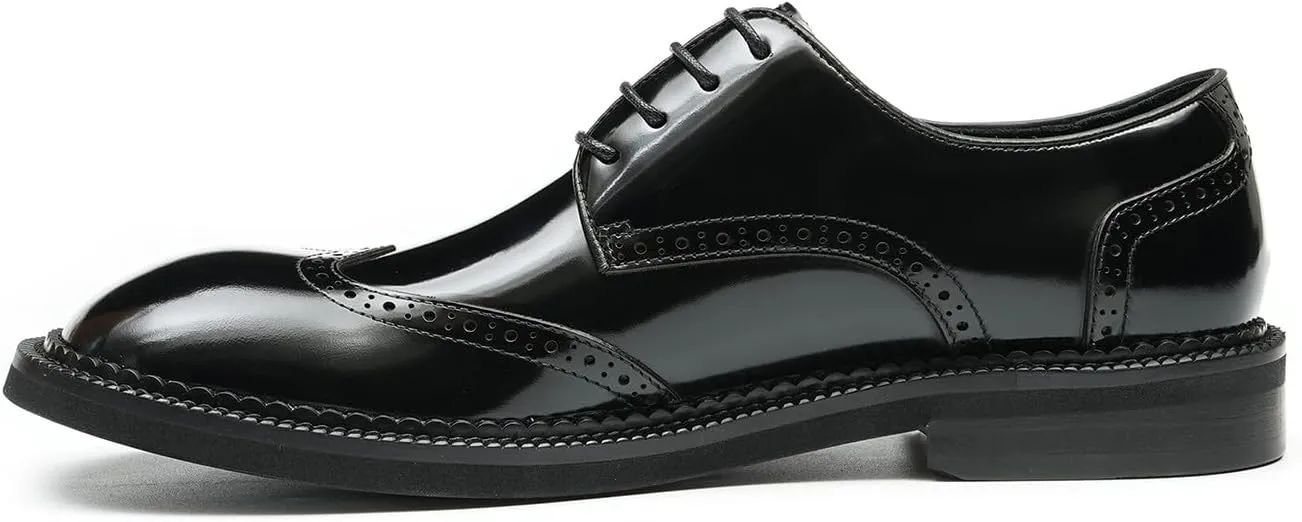 Mens Oxfords Formal Dress Derby Fashion Patent Leather Square Toe Wingtip Brogue Shoes Prom Wedding Tuxedo Business Causal Shoes for Men