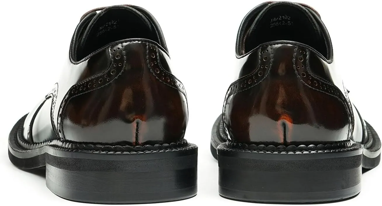Mens Oxfords Formal Dress Derby Fashion Patent Leather Square Toe Wingtip Brogue Shoes Prom Wedding Tuxedo Business Causal Shoes for Men