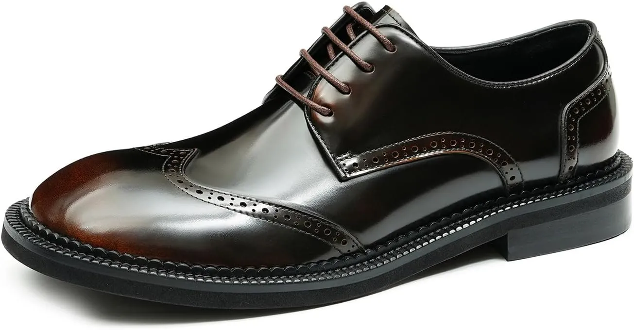 Mens Oxfords Formal Dress Derby Fashion Patent Leather Square Toe Wingtip Brogue Shoes Prom Wedding Tuxedo Business Causal Shoes for Men