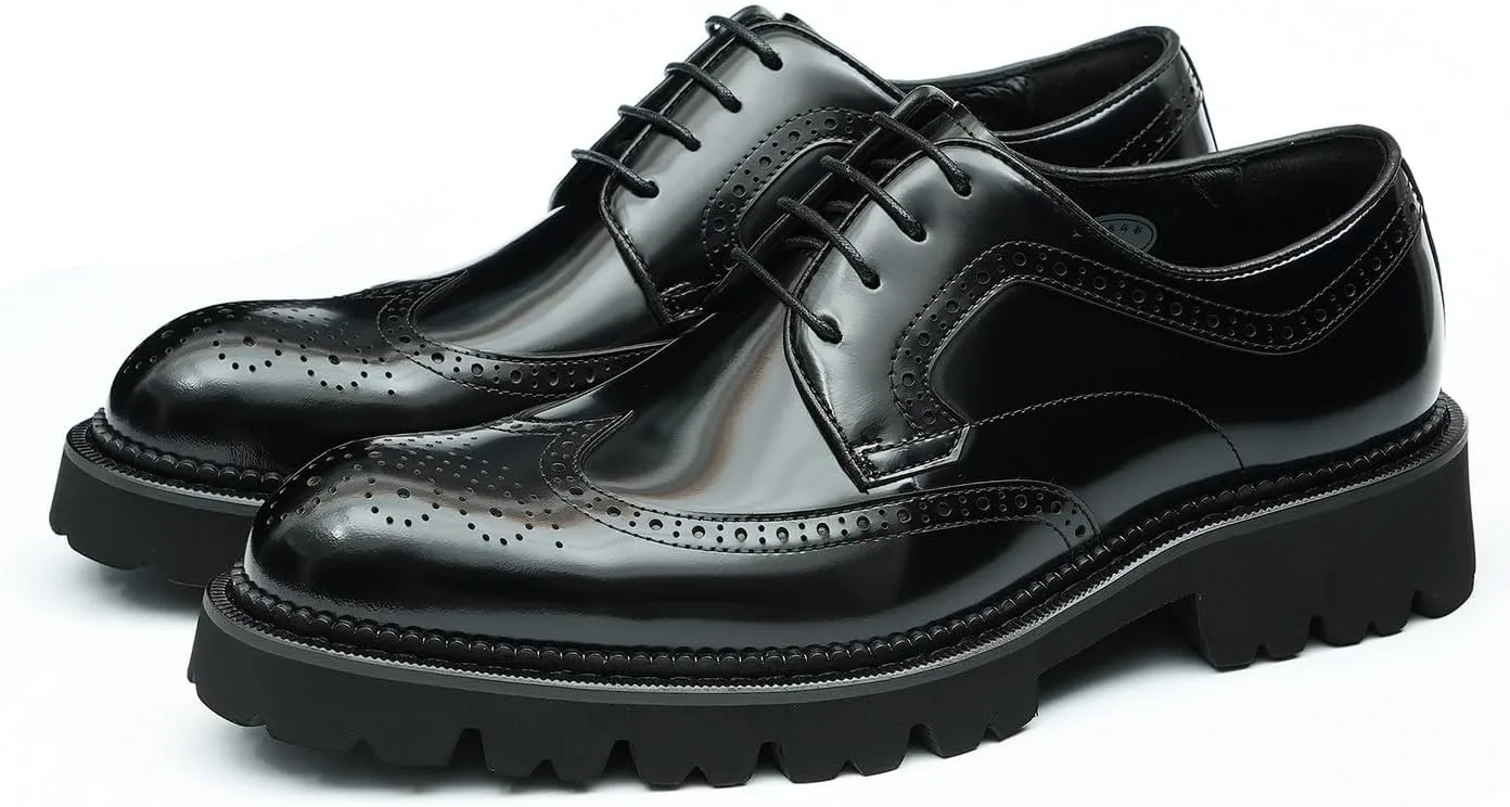 Men's Oxfords Formal Dress Derby Fashion Prom Wingtip Brogue Patent Leather Shoes Wedding Tuxedo Business Causal Shoes for Men