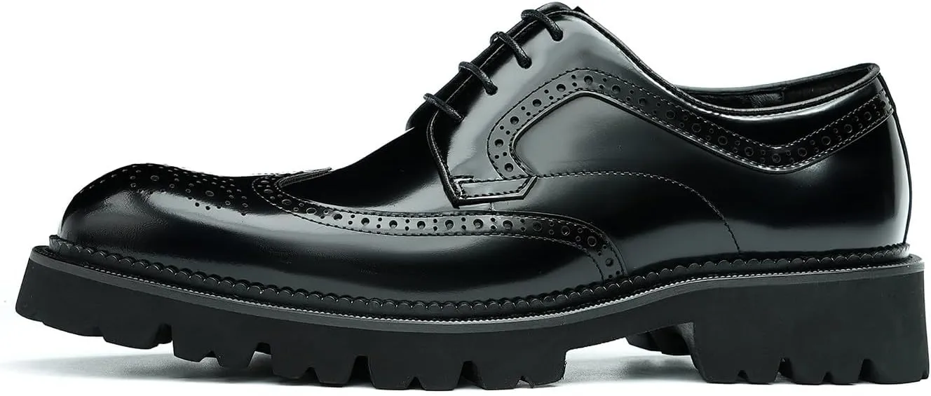 Men's Oxfords Formal Dress Derby Fashion Prom Wingtip Brogue Patent Leather Shoes Wedding Tuxedo Business Causal Shoes for Men