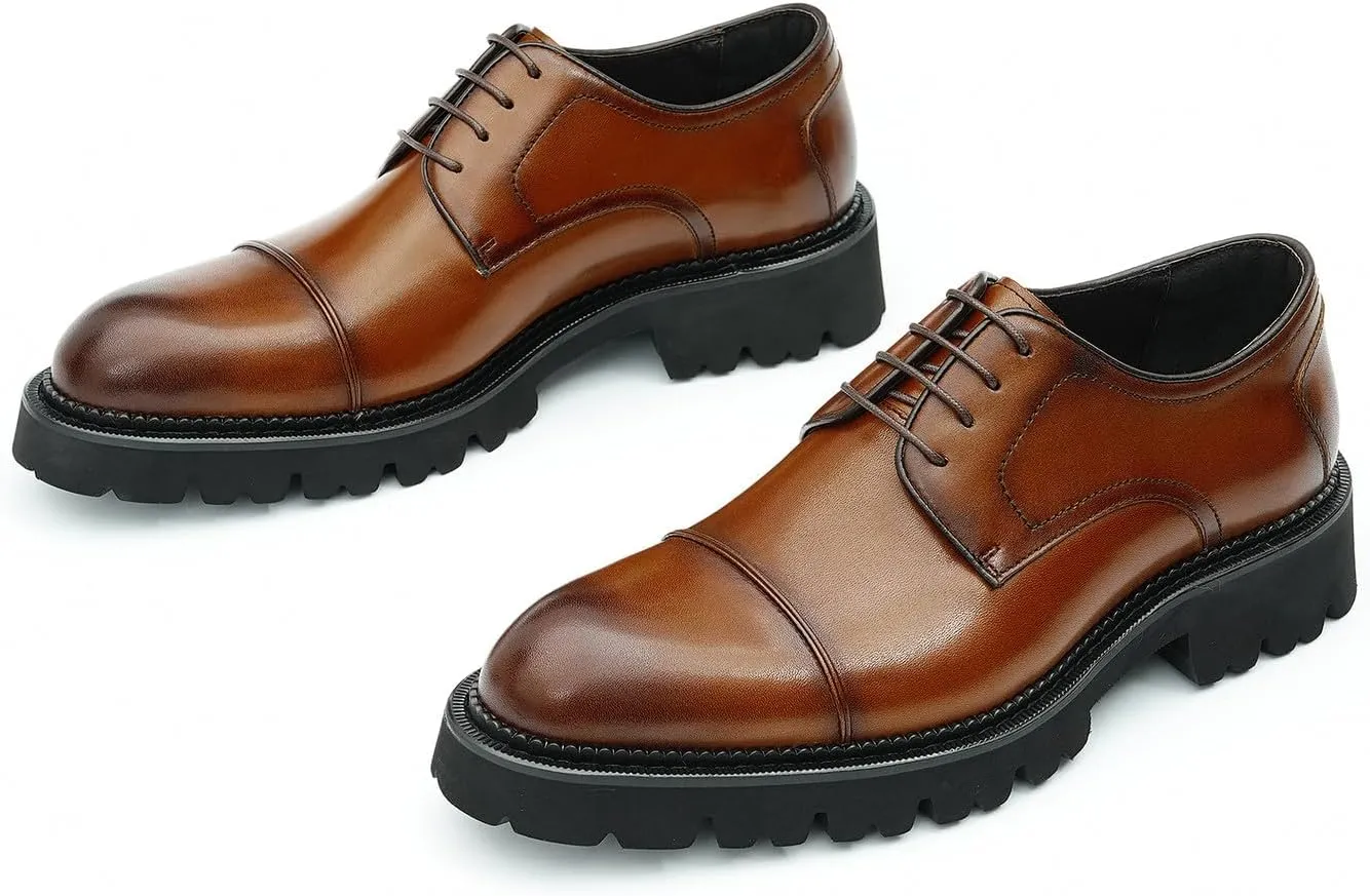 Men's Oxfords Formal Dress Genuine Leather Derby Fashion Business Causal Tuxedo Shoes Wedding Prom Shoes for Men