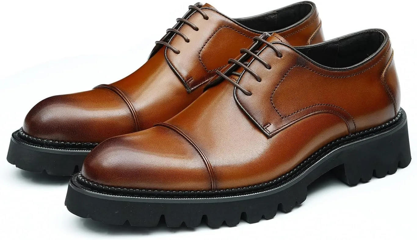 Men's Oxfords Formal Dress Genuine Leather Derby Fashion Business Causal Tuxedo Shoes Wedding Prom Shoes for Men