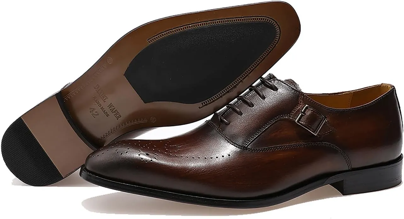 Men's Oxfords Formal Dress Genuine Leather Wingtip Brogues Oxford Wedding Tuxedo Business Casual Buckle Derby Fashion Comfor Suit Shoes for Mem