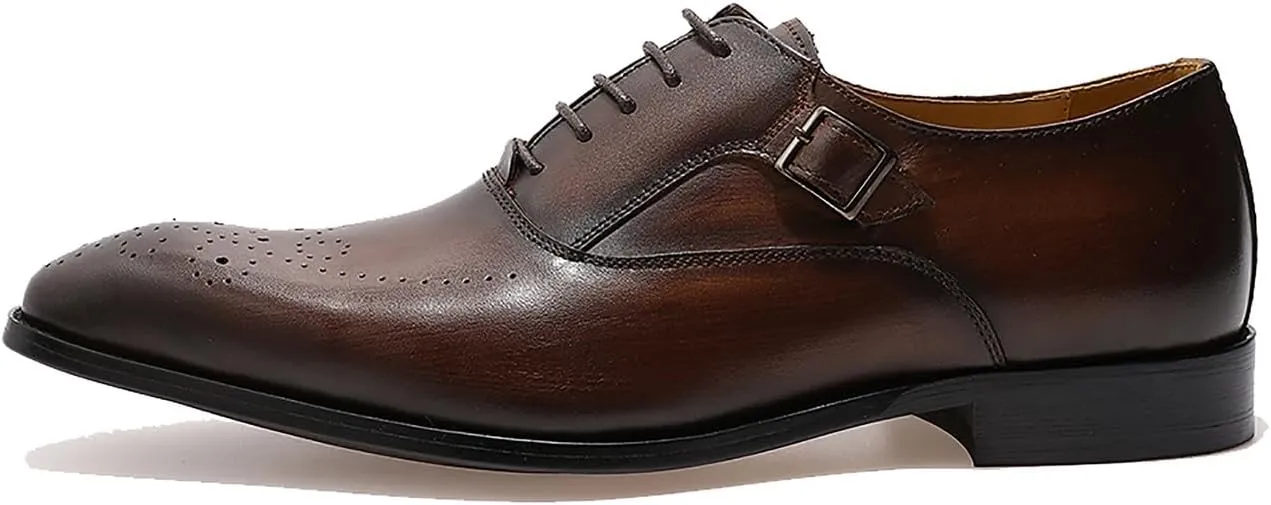 Men's Oxfords Formal Dress Genuine Leather Wingtip Brogues Oxford Wedding Tuxedo Business Casual Buckle Derby Fashion Comfor Suit Shoes for Mem