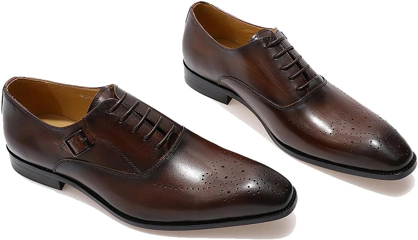 Men's Oxfords Formal Dress Genuine Leather Wingtip Brogues Oxford Wedding Tuxedo Business Casual Buckle Derby Fashion Comfor Suit Shoes for Mem
