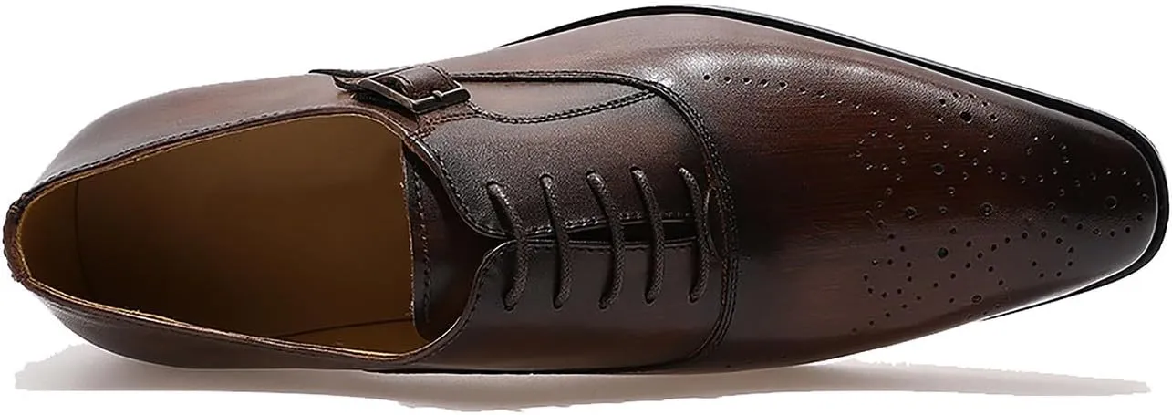 Men's Oxfords Formal Dress Genuine Leather Wingtip Brogues Oxford Wedding Tuxedo Business Casual Buckle Derby Fashion Comfor Suit Shoes for Mem