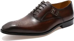 Men's Oxfords Formal Dress Genuine Leather Wingtip Brogues Oxford Wedding Tuxedo Business Casual Buckle Derby Fashion Comfor Suit Shoes for Mem