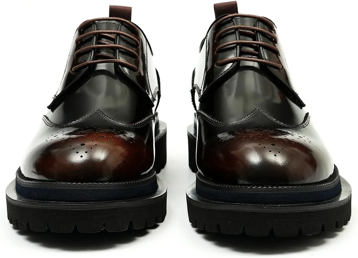 Mens Oxfords Formal Dress Genuine Leather Wingtips Brogues Derby Fahion Prom Wedding Business Casual Comfort Thick Sole Walking Shoes