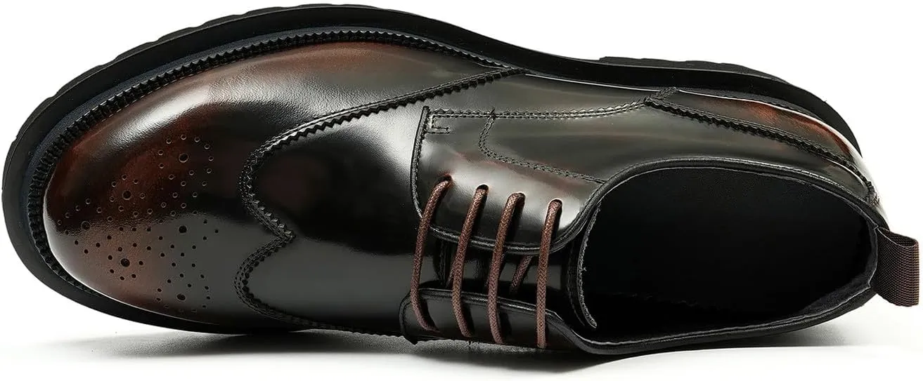 Mens Oxfords Formal Dress Genuine Leather Wingtips Brogues Derby Fahion Prom Wedding Business Casual Comfort Thick Sole Walking Shoes