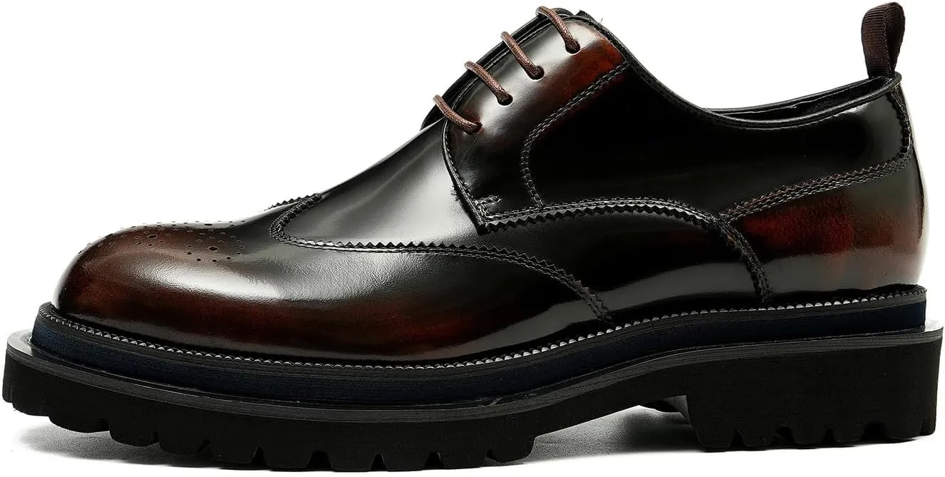 Mens Oxfords Formal Dress Genuine Leather Wingtips Brogues Derby Fahion Prom Wedding Business Casual Comfort Thick Sole Walking Shoes