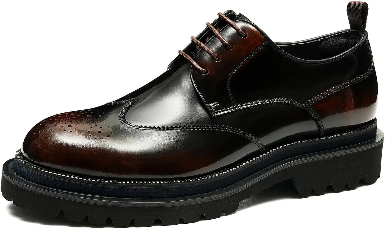 Mens Oxfords Formal Dress Genuine Leather Wingtips Brogues Derby Fahion Prom Wedding Business Casual Comfort Thick Sole Walking Shoes
