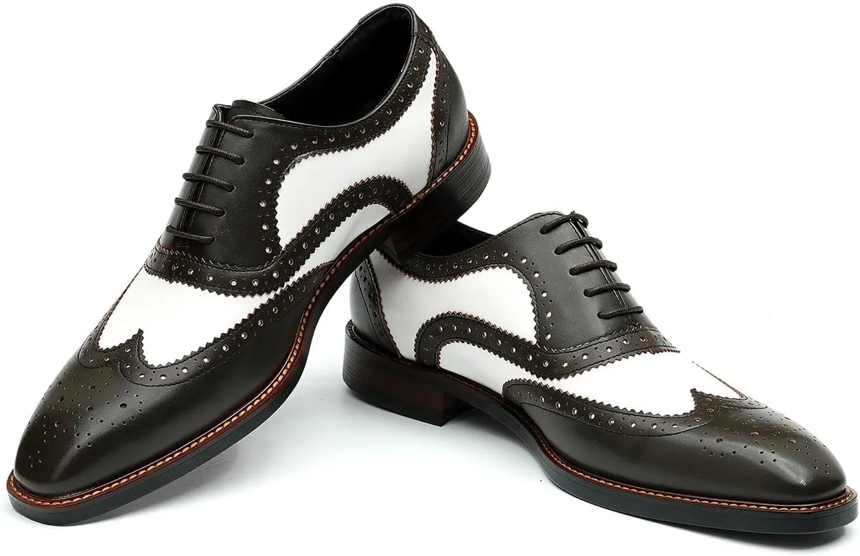 Men's Oxfords Formal Dress Leather Derby Fashion Business Tuxedo Casual Two Tone Wingtips Brogues Oxfords Wedding Prom Shoes for Men