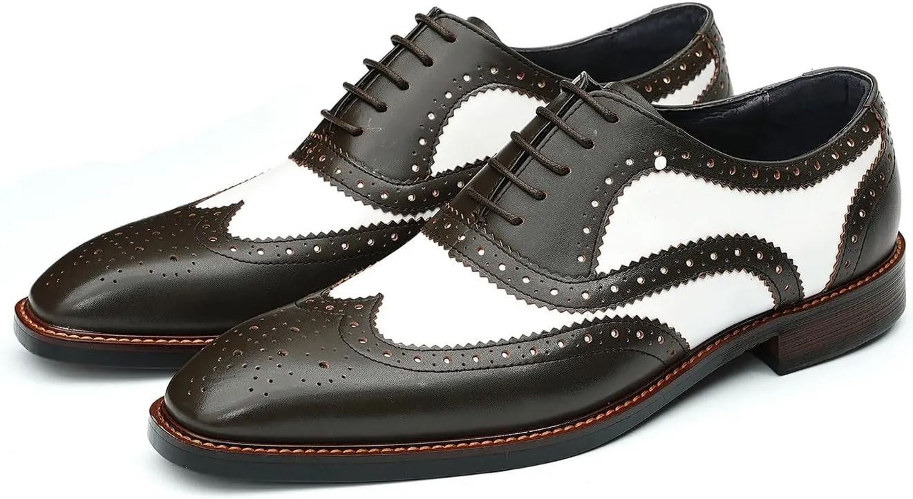Men's Oxfords Formal Dress Leather Derby Fashion Business Tuxedo Casual Two Tone Wingtips Brogues Oxfords Wedding Prom Shoes for Men
