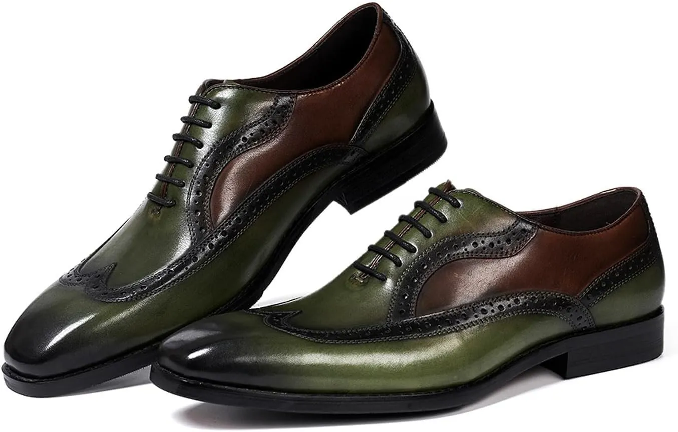 Mens Oxfords Formal Dress Suit Shoes Genunie Leather Wingtip Brogues Modern Derby Fashion Prom Wedding Business Casual Comfortable Tuxedo Shoes for Men