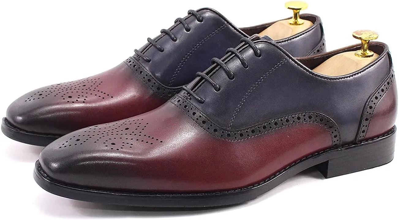 Mens Oxfords Formal Dress Suit Shoes Genunie Leather Wingtip Brogues Modern Luxury Two Tone Derby Fashion Prom Wedding Business Casual Comfortable Tuxedo Shoes for Men